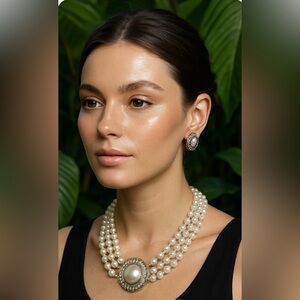 a multi-strand freshwater pearl necklace and matching earrings set